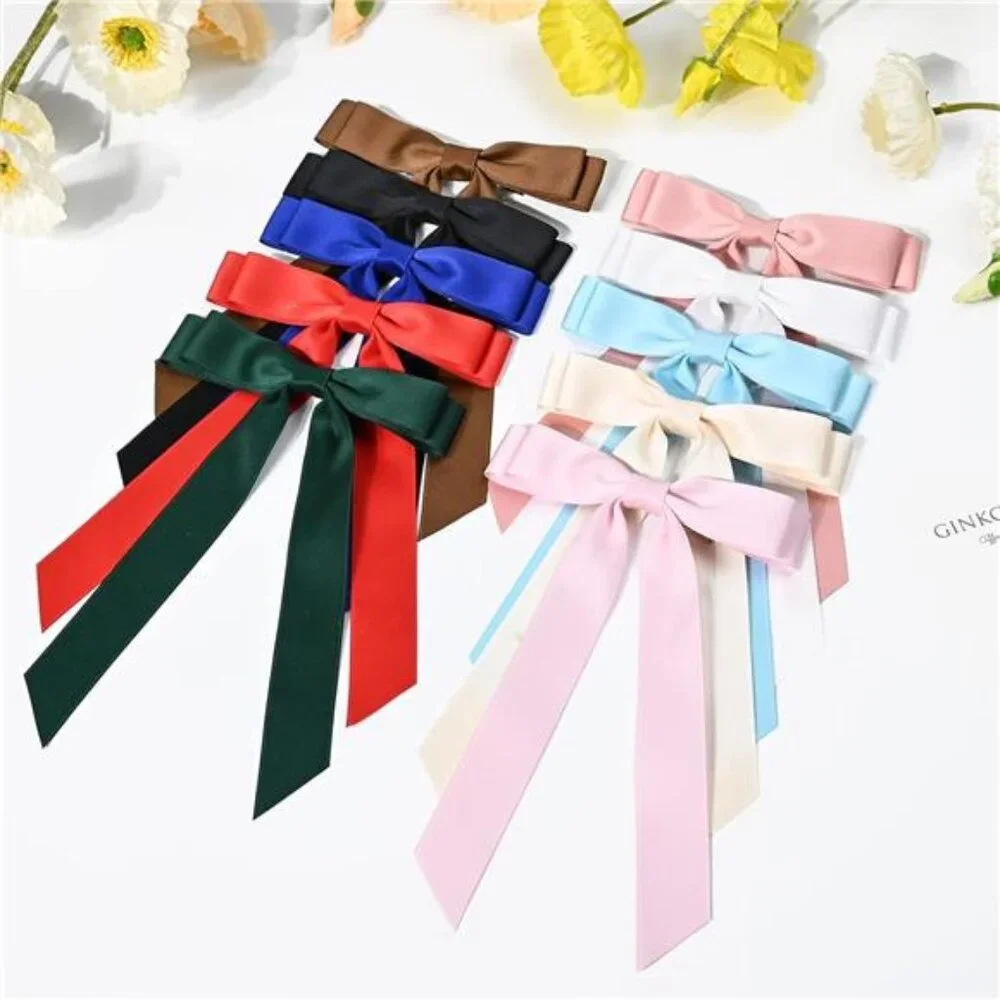 10PCS Silky Satin Hair‎ Bows Hair Clip Ribbon Accessories Ponytail for Girls
